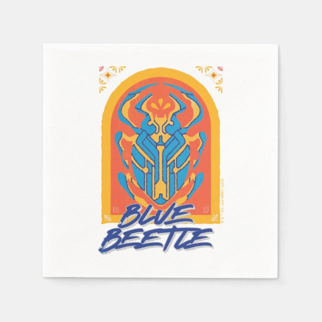 Blue Beetle Scarab Talavera Graphic Napkin (Front)