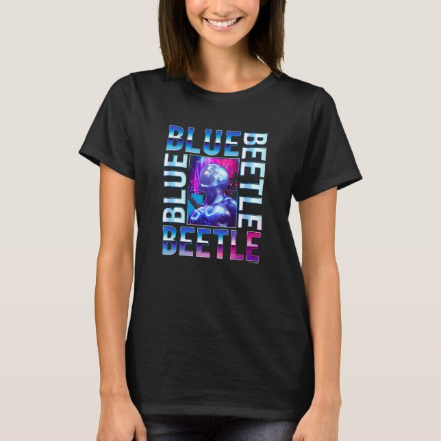Blue Beetle Thoughtful Side View Neon City Retro P T-Shirt (Front)