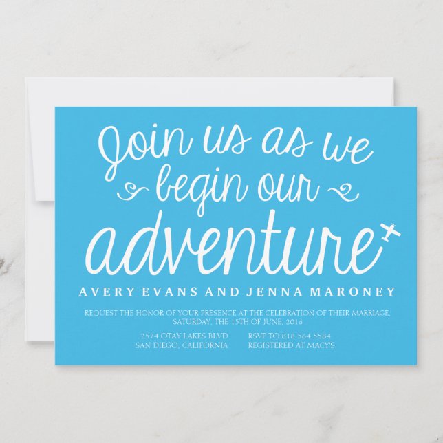 Blue Begin our Adventure Plane Wedding Invitation (Front)