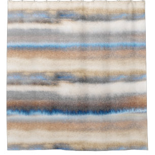 'Blue Beige Abstract Stripes' Shower Curtain