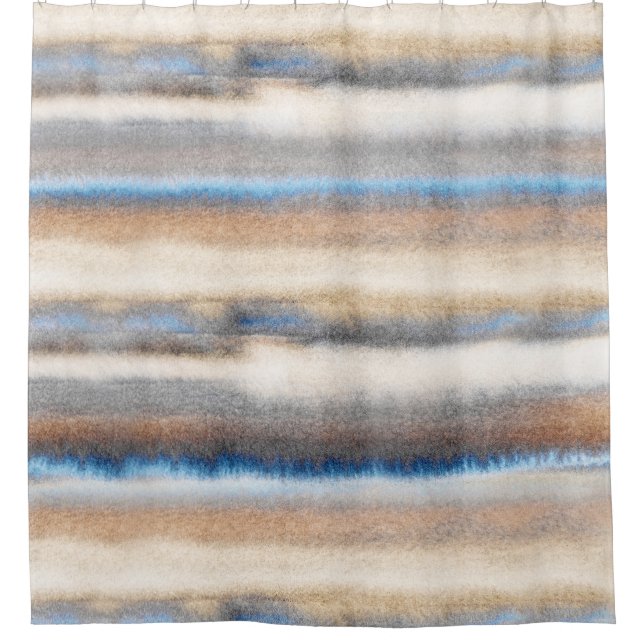 'Blue Beige Abstract Stripes' Shower Curtain (Front)