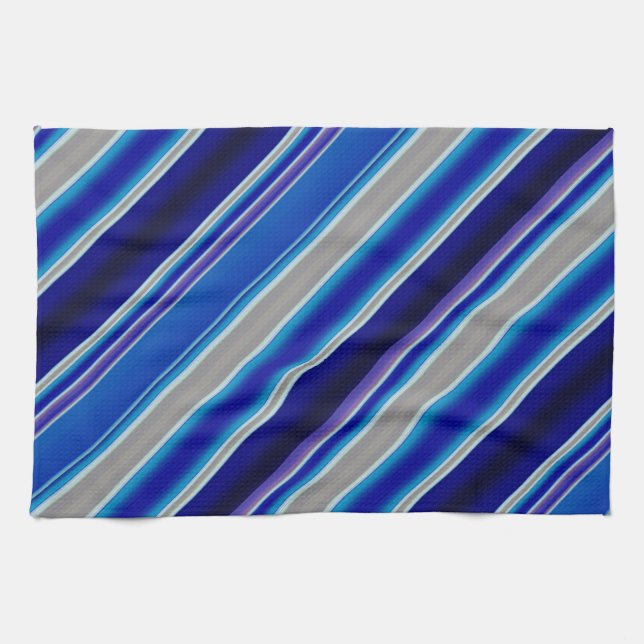 Blue Beige and Lavender Stripes Tea Towel (Horizontal)