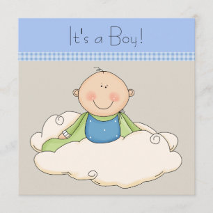 Blue Beige Baby Boy Cloud Baby Shower Invitation