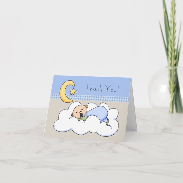 Blue Beige Baby Boy Cloud Baby Thank You Cards (Front)