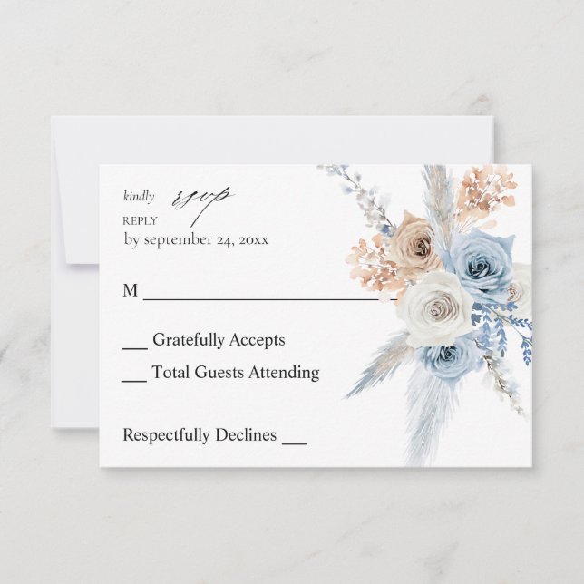 Blue & Beige Boho Floral no Meal RSVP 2 Card (Front)