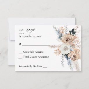 Blue & Beige Boho Floral no Meal RSVP Card