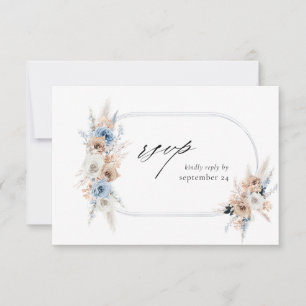 Blue & Beige  Boho Floral w Meal RSVP Card 2