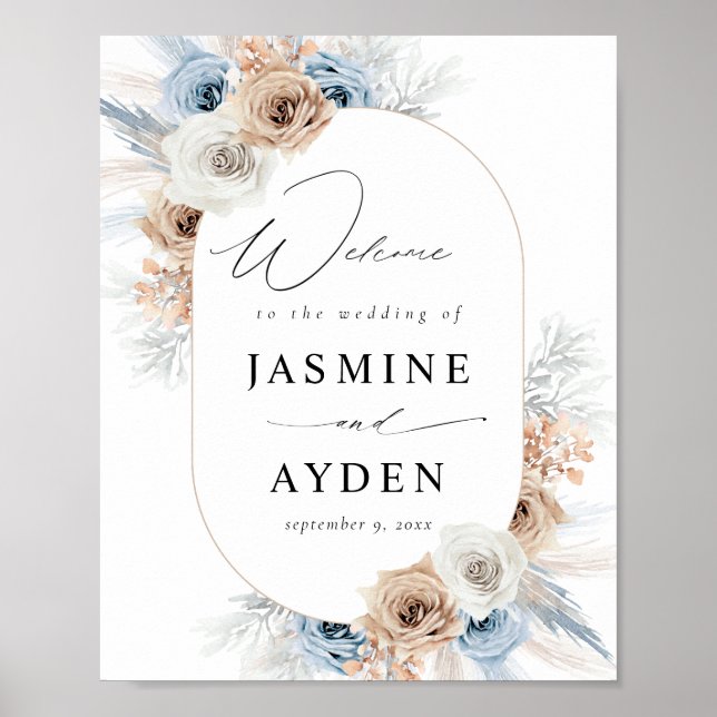 Blue & Beige Boho Floral Welcome Sign (Front)