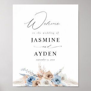 Blue & Beige Boho Floral Welcome Sign 2