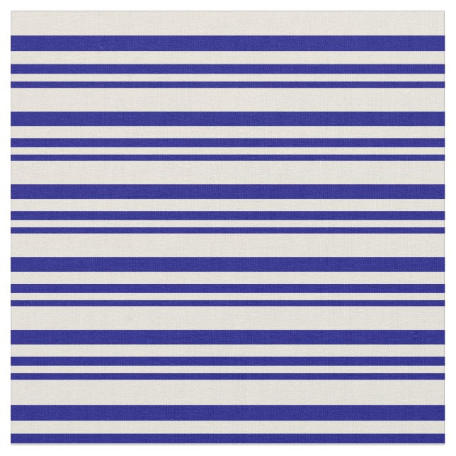 Blue & Beige Coloured Lines/Stripes Pattern Fabric (Close Up)