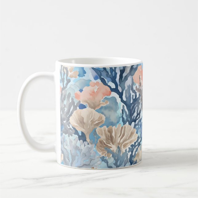 Blue Beige Coral Sealife Ocean Art  Coffee Mug (Left)