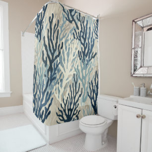 Blue Beige Coral Shower Curtain
