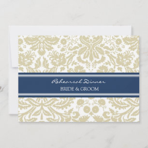 Blue Beige Damask Rehearsal Dinner Party Invitation