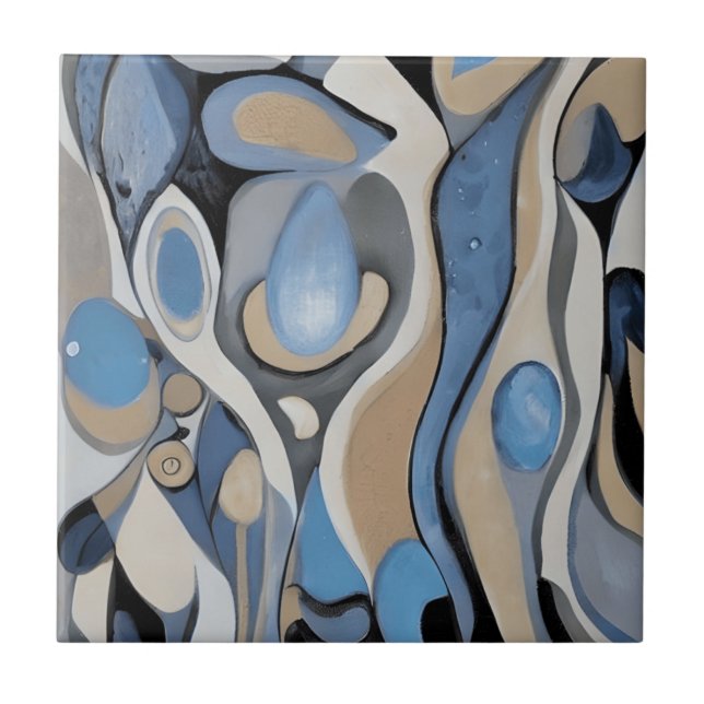 Blue Beige Drops Stones Ceramic Tile (Front)