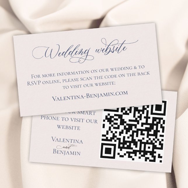 Blue beige elegant wedding website QR code Enclosure Card (Creator Uploaded)
