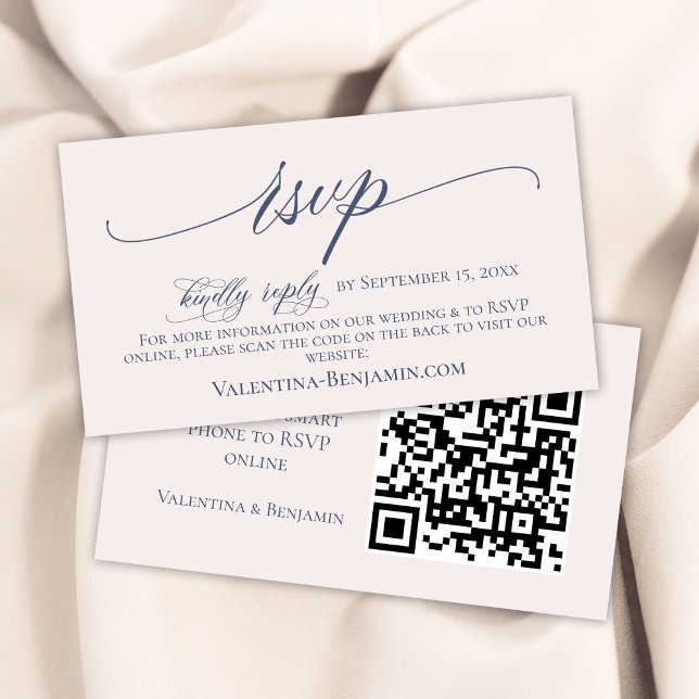 Blue beige elegant wedding website RSVP QR code Enclosure Card (Creator Uploaded)