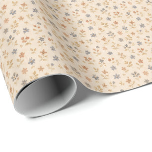 Blue Beige Floral Vintage Wrapping Paper