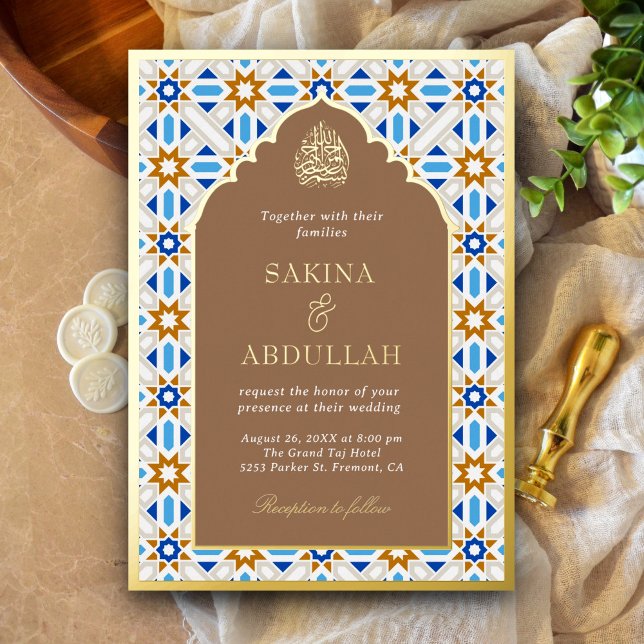 Blue Beige Geometric Islamic Muslim Wedding Gold (Creator Uploaded)