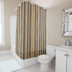 Blue beige gold and bronze stripes shower curtain