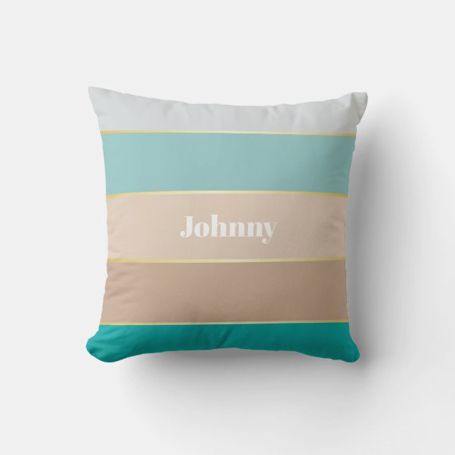 Blue Beige Gold Custom Summer Colour Block Stripes Cushion (Front)