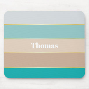 Blue Beige Gold Custom Summer Colour Block Stripes Mouse Mat