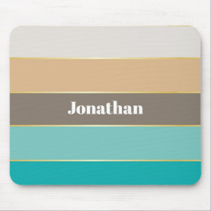 Blue Beige Gold Custom Summer Colour Block Stripes Mouse Mat