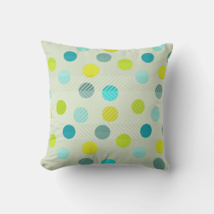 Blue, Beige, Green, Yellow Polka Dot Pattern Cushion