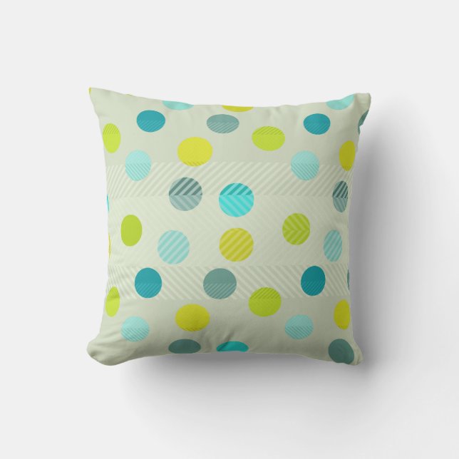 Blue, Beige, Green, Yellow Polka Dot Pattern Cushion (Front)