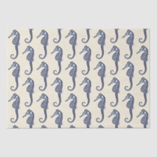 Blue Beige Marine Life Seahorse Pattern Tissue Paper