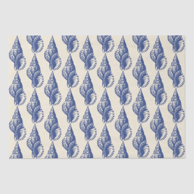 Blue Beige Marine Life Seashell Pattern Tissue Paper (Front)
