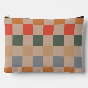 Blue Beige Orange Brown Chequered Gingham Pattern Accessory Pouch