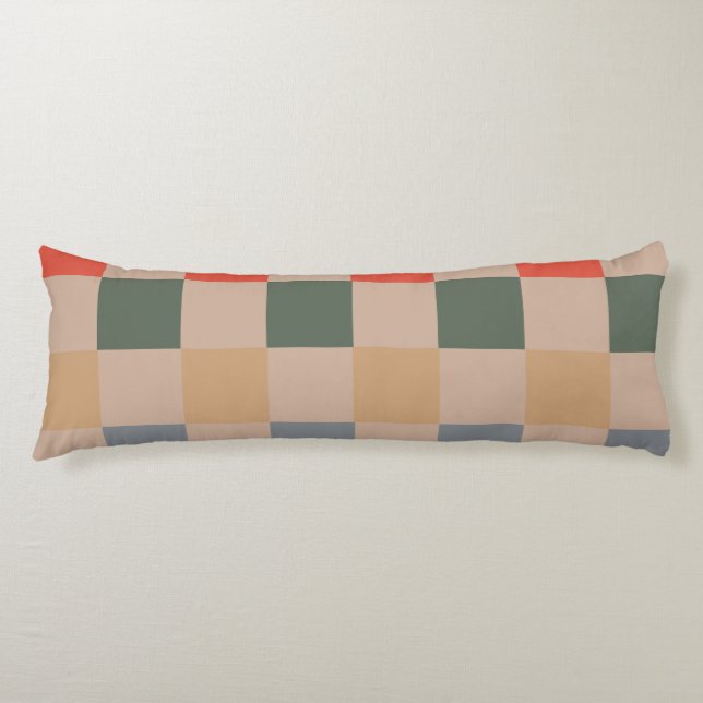 Blue Beige Orange Brown Chequered Gingham Pattern Body Cushion (Front)