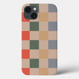 Blue Beige Orange Brown Chequered Gingham Pattern iPhone 13 Case