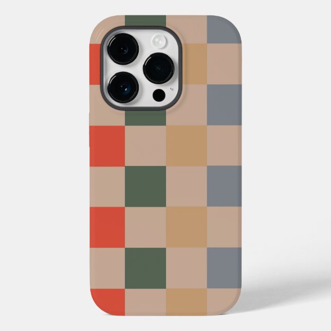 Blue Beige Orange Brown Chequered Gingham Pattern Case-Mate iPhone Case (Back)