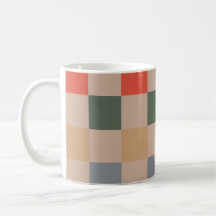 Blue Beige Orange Brown Chequered Gingham Pattern Coffee Mug