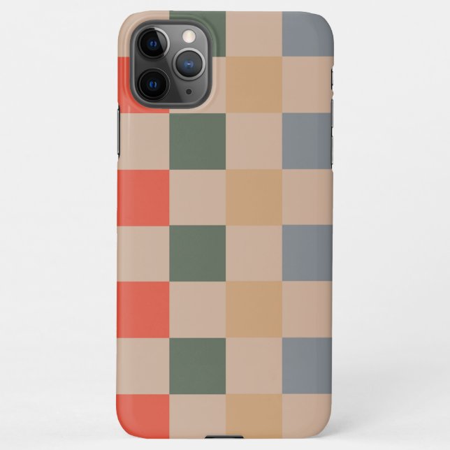 Blue Beige Orange Brown Chequered Gingham Pattern iPhone Case (Back)