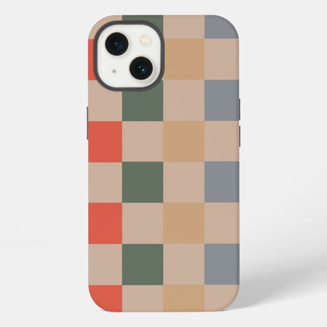Blue Beige Orange Brown Chequered Gingham Pattern iPhone Case (Back)