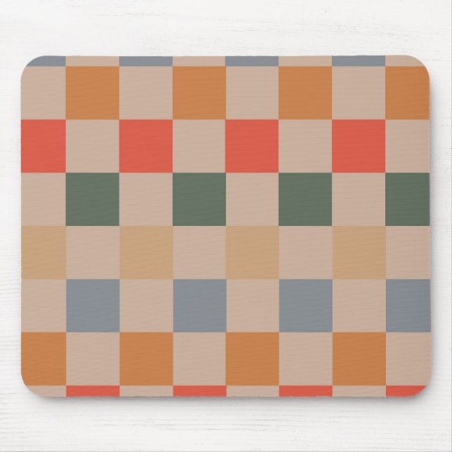 Blue Beige Orange Brown Chequered Gingham Pattern Mouse Mat (Front)