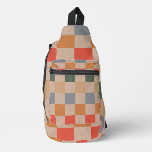 Blue Beige Orange Brown Chequered Gingham Pattern Sling Bag