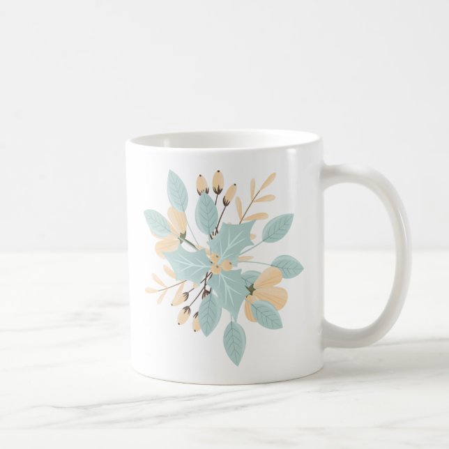 Blue Beige Pastel Winter Botanical Illustration Coffee Mug (Right)