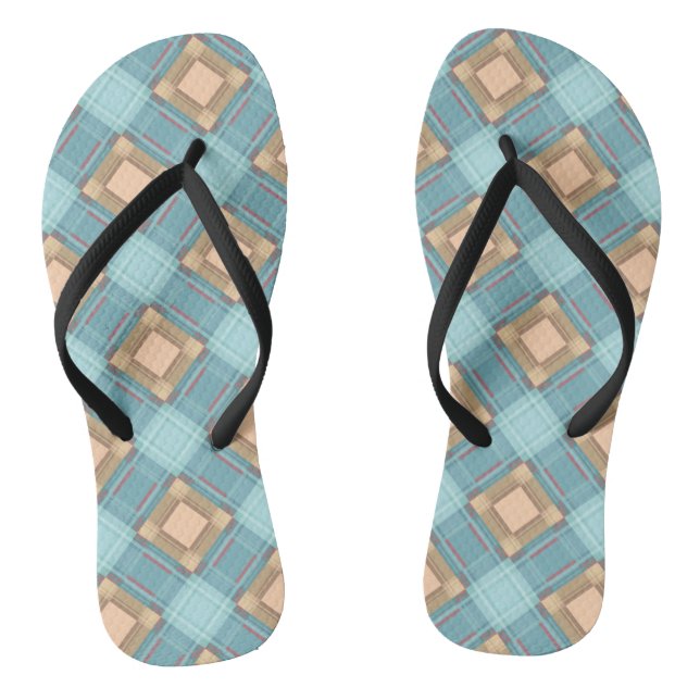 Blue-beige plaid flip flops (Footbed)