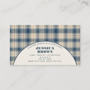 Blue Beige Plaid Rustic Modern Business Card