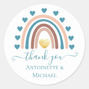 Blue Beige Rainbow Custom Thank you Baby Shower Classic Round Sticker