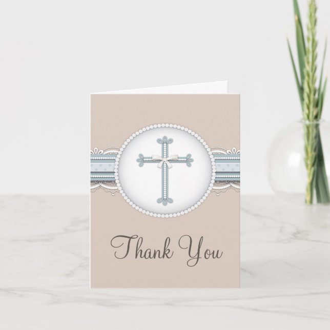 Blue | Beige Religious Celebration Thank You Card (Front)