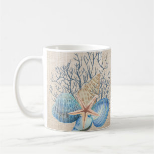 Blue Beige Seashells Coral Starfish  Coffee Mug