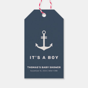 Blue Beige Simple Nautical Anchor Baby Shower  Gift Tags