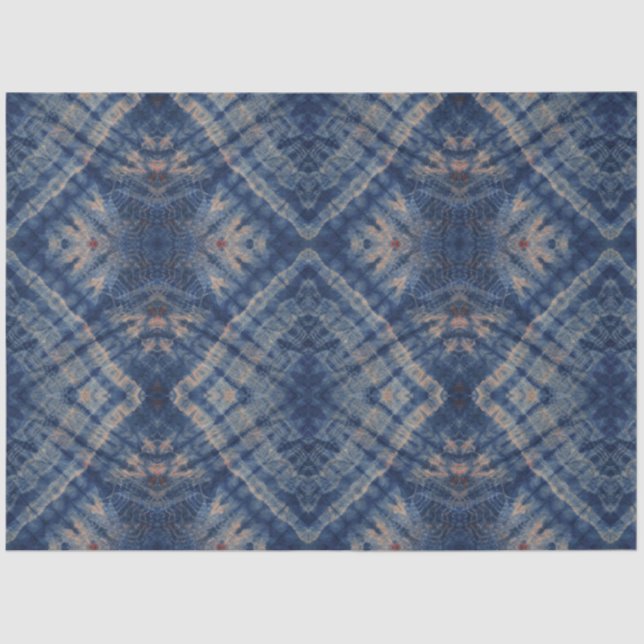 Blue Beige Squares Tie Dye Traditional Pattern  Tissue Paper (Front)