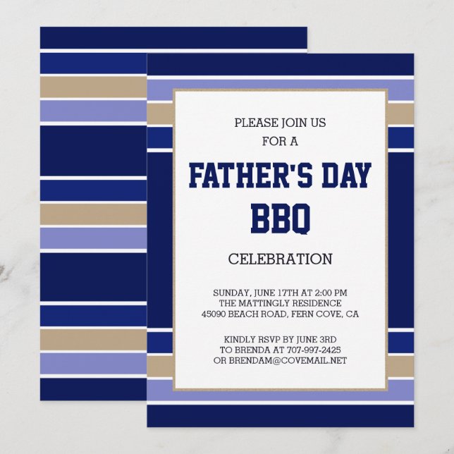 Blue Beige Stripes Fathers Day Party Invitation (Front/Back)