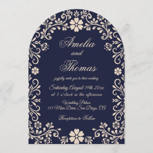 Blue Beige Talavera Wedding Invitation