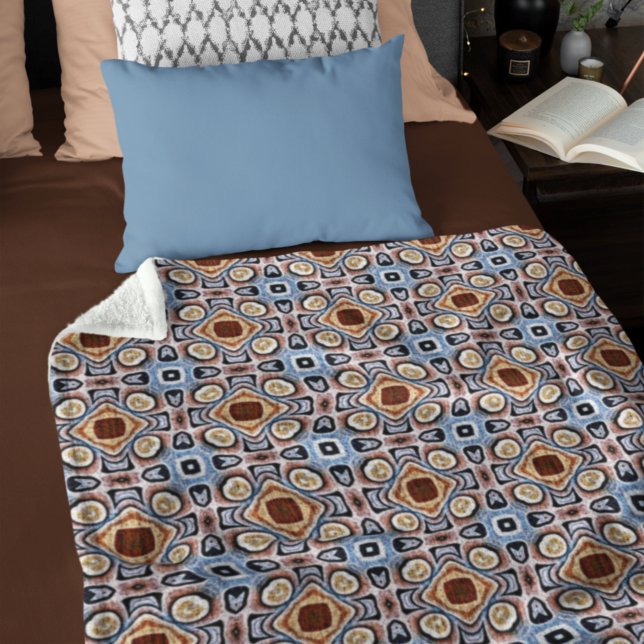 Blue Beige Taupe Dark Brown Tribe Art Fleece Blanket (Creator Uploaded)